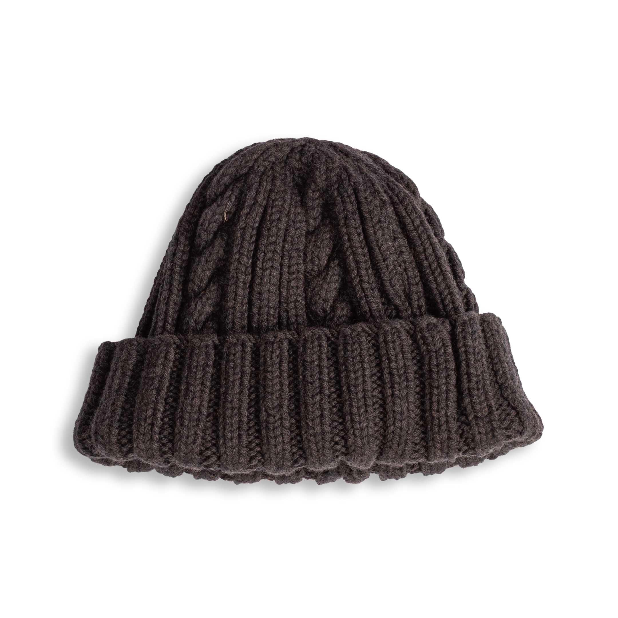Allevol x Inverallan 22F Rib & Cable Hat Merino Lambswool Conker-Hat-Clutch Cafe