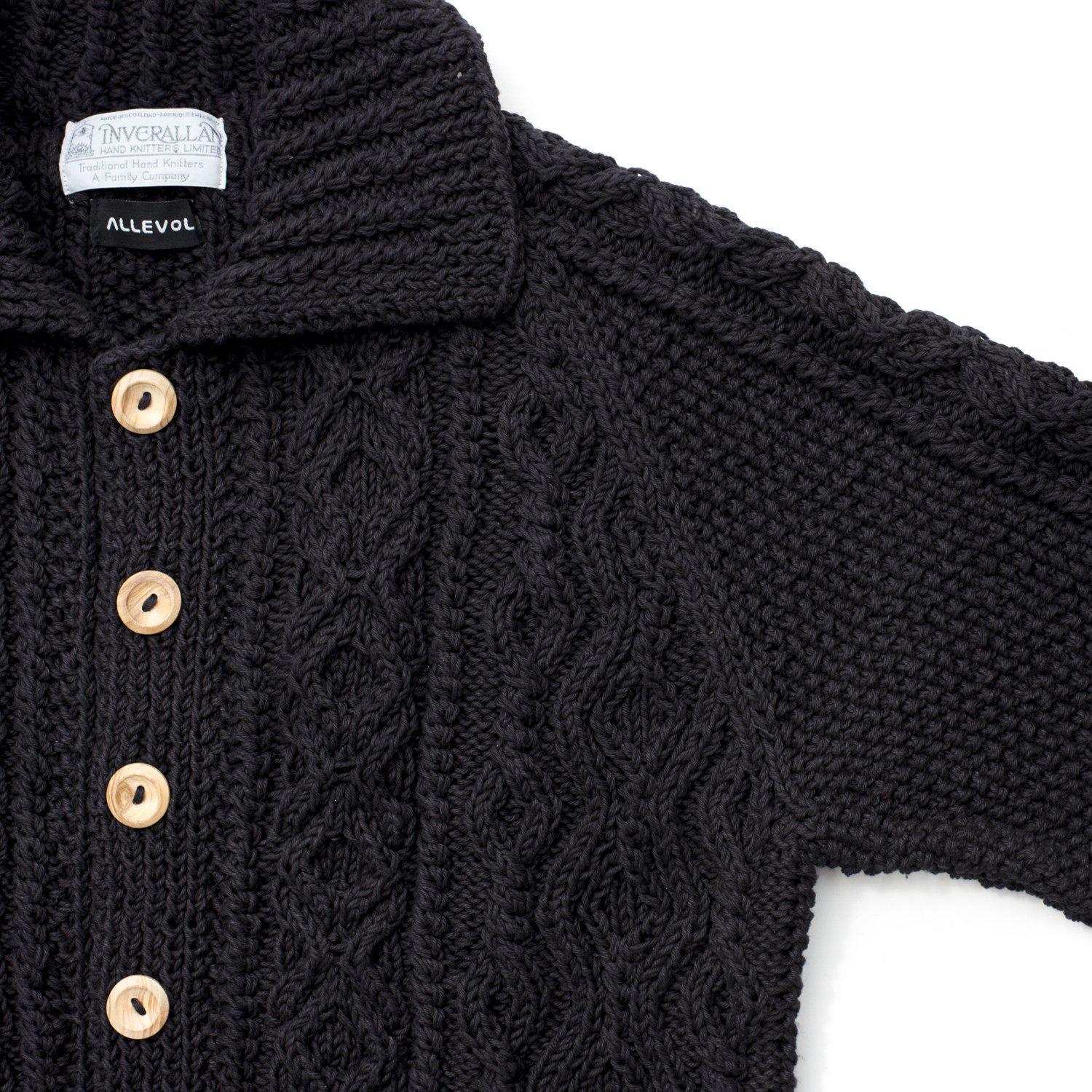 Allevol x Inverallan Cable Knit Cardigan 3A Black, Clutch Cafe London