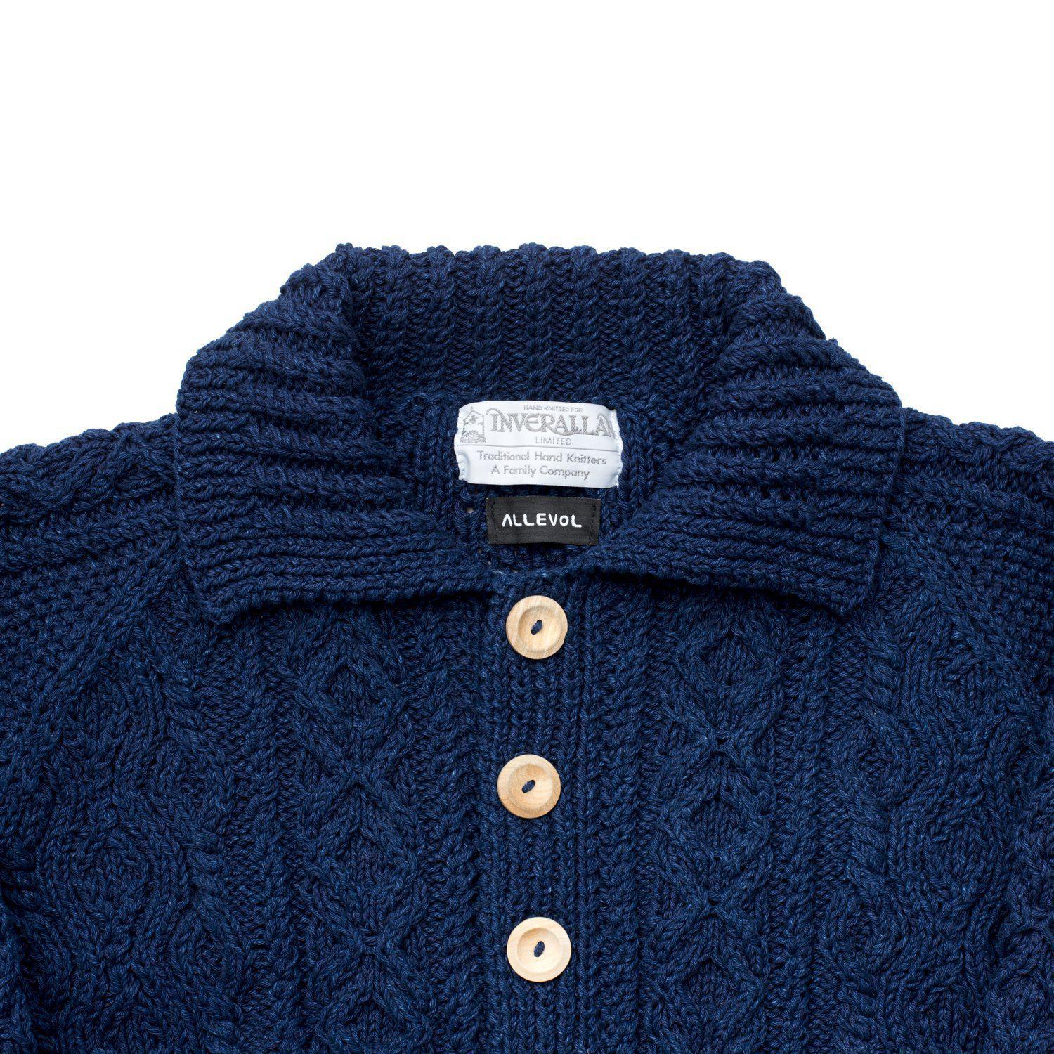 Allevol x Inverallan Cable Knit Cardigan 3A Indigo, Clutch Cafe London