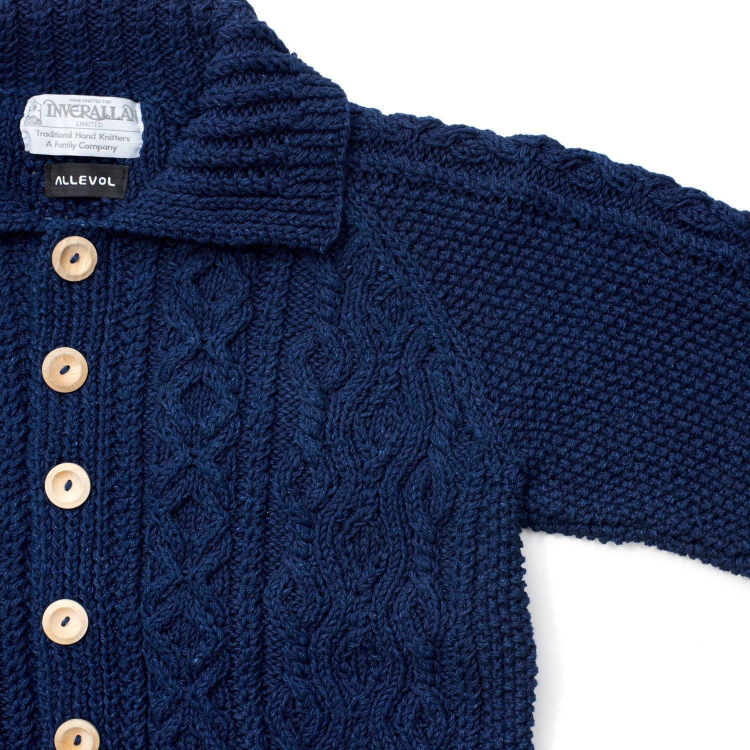 Allevol x Inverallan Cable Knit Cardigan 3A Indigo, Clutch Cafe London