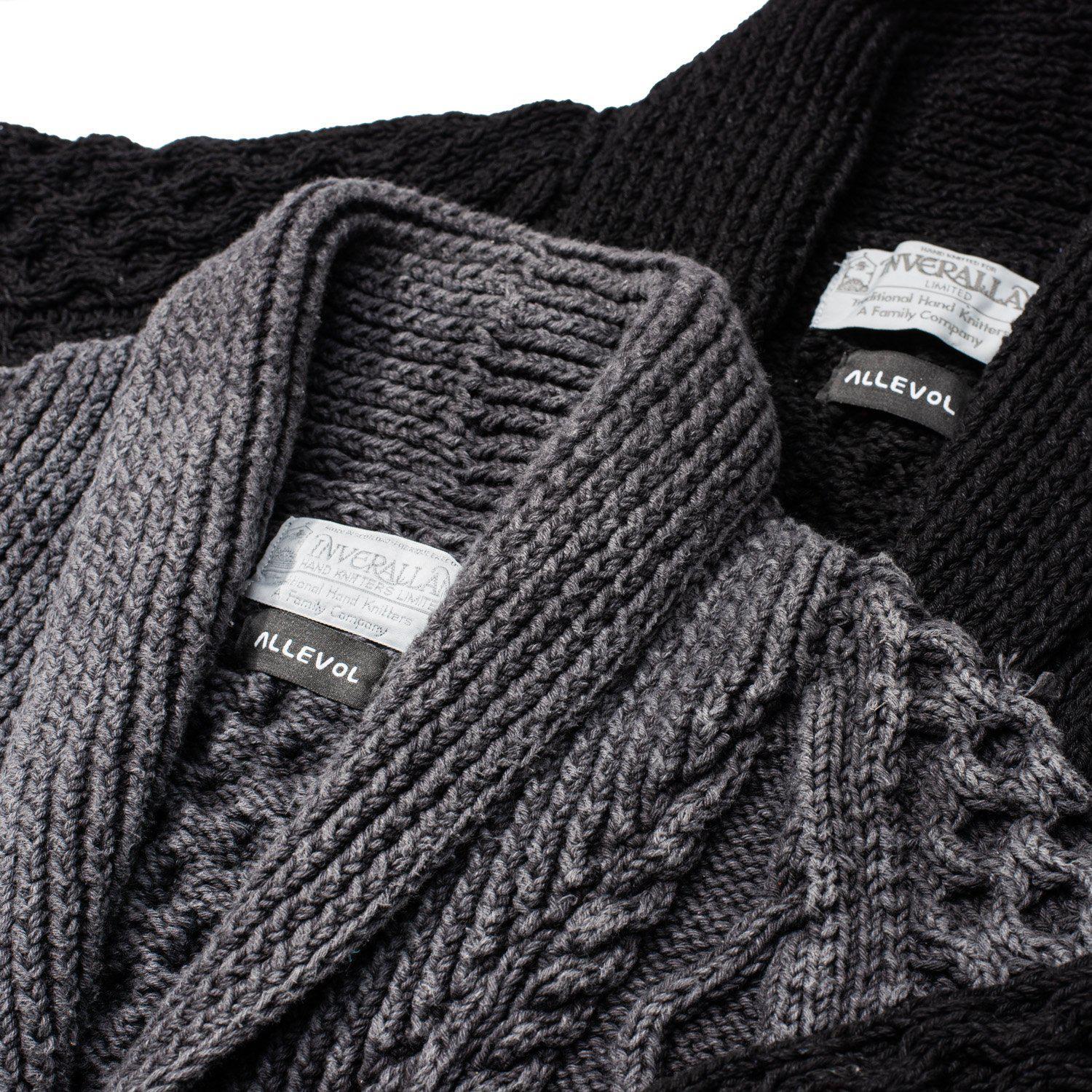 Allevol x Inverallan Shawl Collar Cardigan 6A Indigo Cotton Black-Knitwear-Clutch Cafe